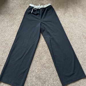 Grey Pinstripe Wide-Leg Pants